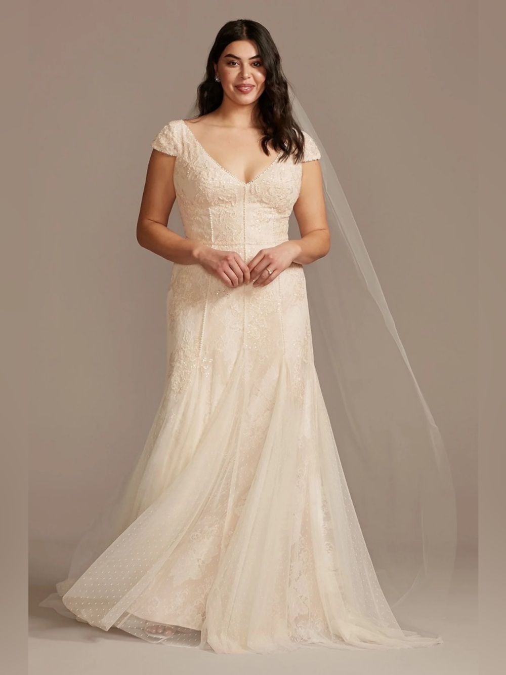 Blush Lace A-Line Gown with Lace Overlay